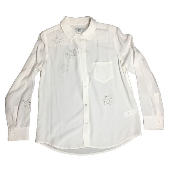 NWT'S  $258 Rails Kate  Ivory Eyelet Stars Silk Blouse Long Sleeve Size Small - Picture 6 of 9